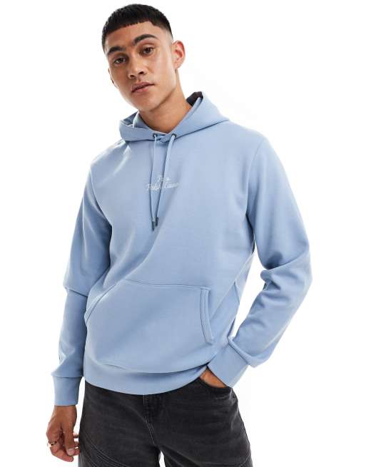 Polo Ralph Lauren – Doppelstrick-Kapuzenpullover in Hellblau mit mittigem Logo