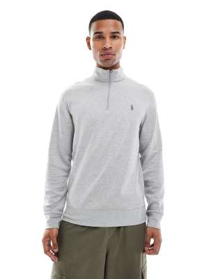 Polo - Doppelstrick-Sweatshirt in Grau meliert mit Markenlogo und kurzem Reißverschluss Grau S