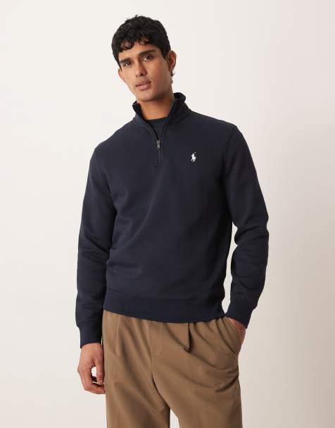 Polo Ralph Lauren – Doppelstrick-Sweatshirt in Marineblau mit Markenlogo und kurzem Reißverschluss - view 1