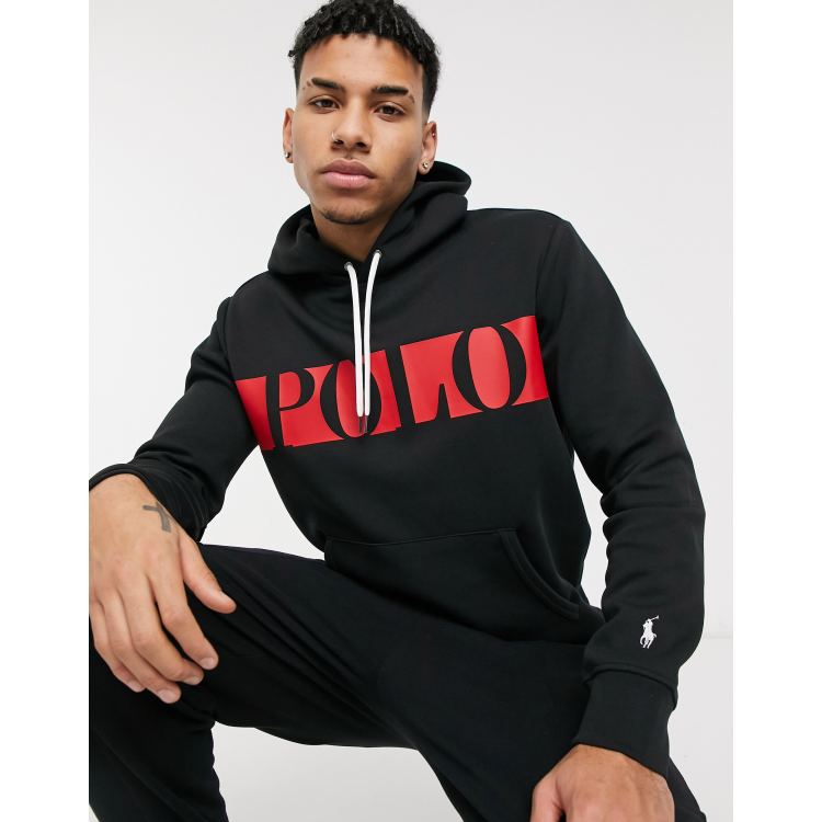 Polo Ralph Lauren double knit tech chest panel logo hoodie in black