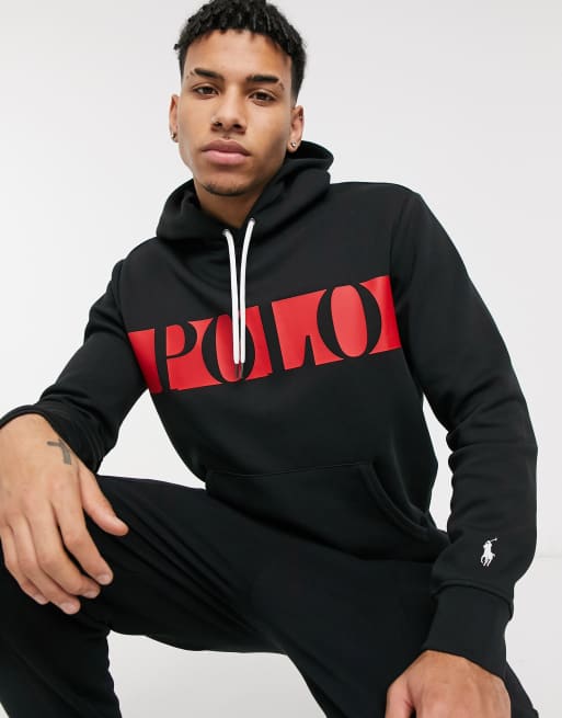 Polo Ralph Lauren double knit tech chest panel logo hoodie in black | ASOS