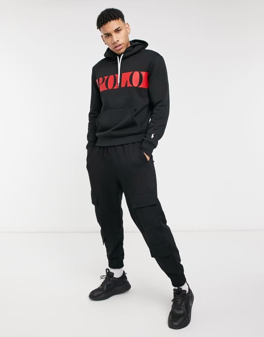 Polo Ralph Lauren double knit tech chest panel logo hoodie in black | ASOS