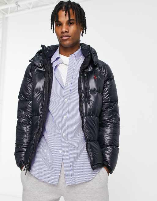 Black glossy shop puffer jacket