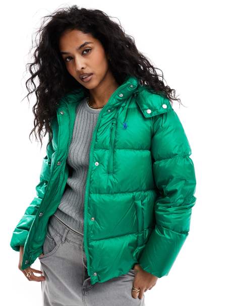 Polo Ralph Lauren down puffer jacket with logo in green - view 1