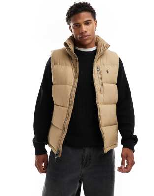 down puffer vest in khaki tan-Brown