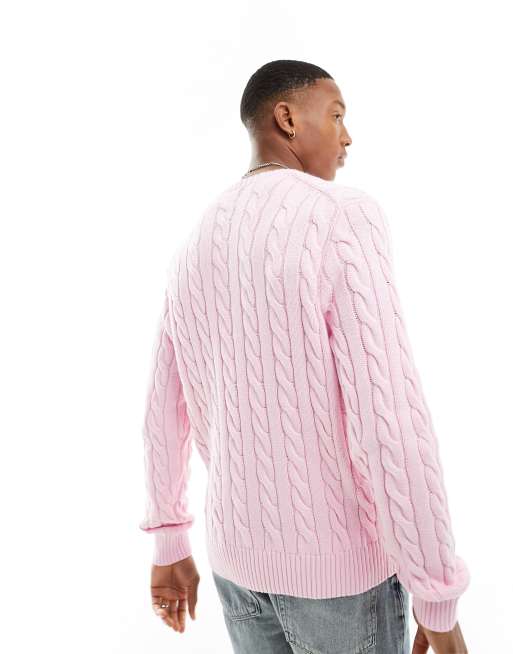 Polo Ralph Lauren – Driver – Baumwoll-Strickpullover in Rosa mit Markenlogo und Zopfmuster, 4 von 4