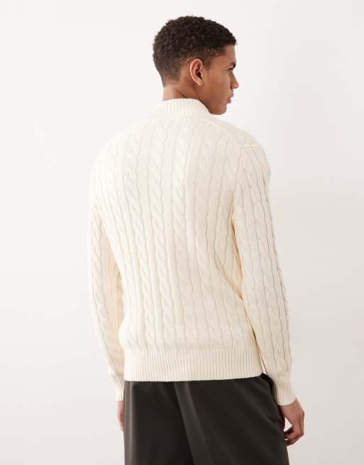 Polo Ralph Lauren Driver icon logo cotton cable knit half zip jumper in cream, 3 of 5
