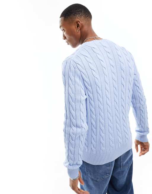 Polo Ralph Lauren Driver icon logo cotton cable knit jumper in light blue, 4 of 4