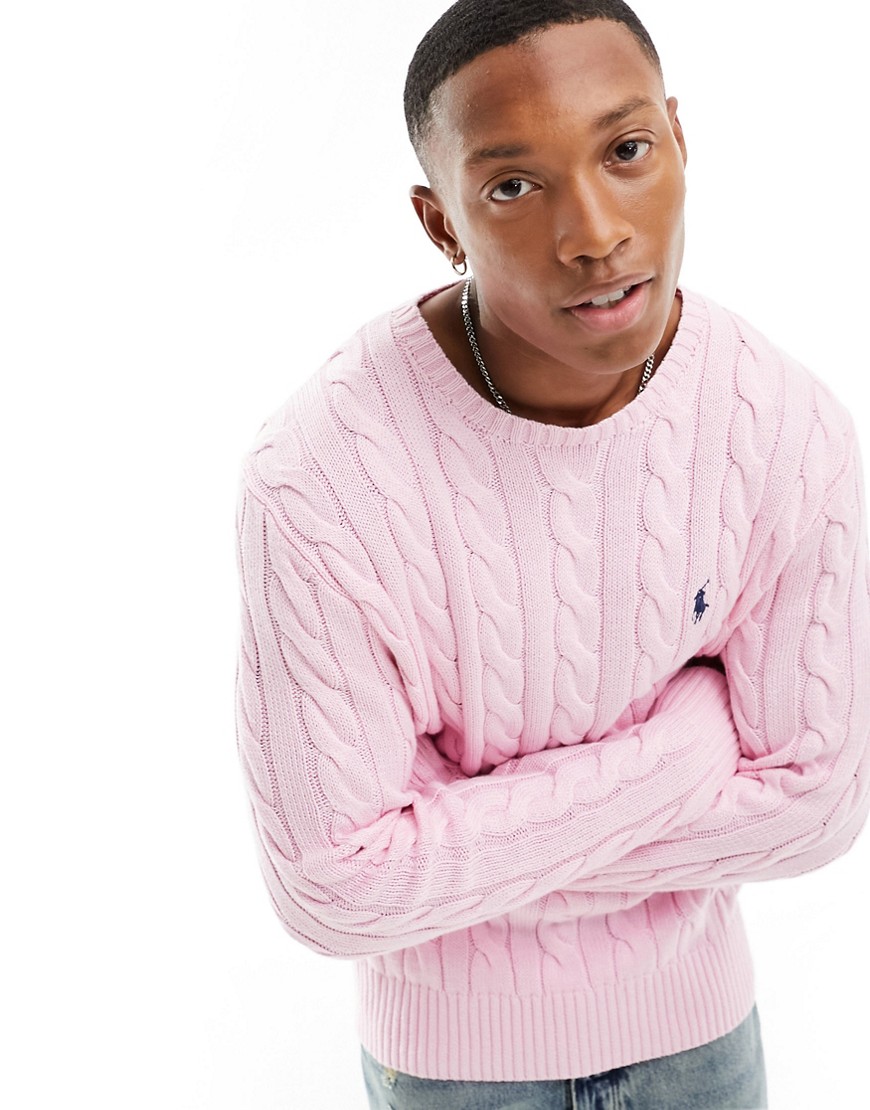 Polo Ralph Lauren Embroidered-logo Cable-knit Jumper In Pink