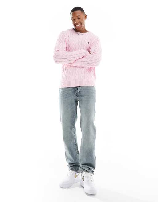 Polo Ralph Lauren icon logo cotton cable knit sweater in pink