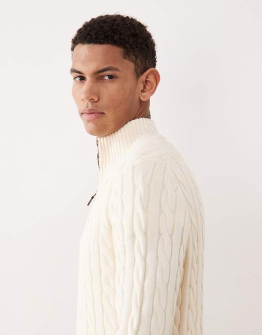 Polo Ralph Lauren - Driver - Pull en maille de coton torsadée à col zippé et logo emblématique - Crème, 4 de 5