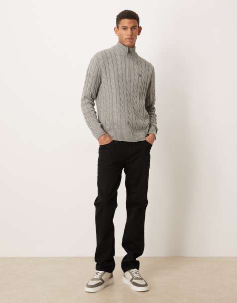 Polo Ralph Lauren - Driver - Pull en maille torsadée de coton à demi-zip avec logo emblématique - Gris chiné - view 1