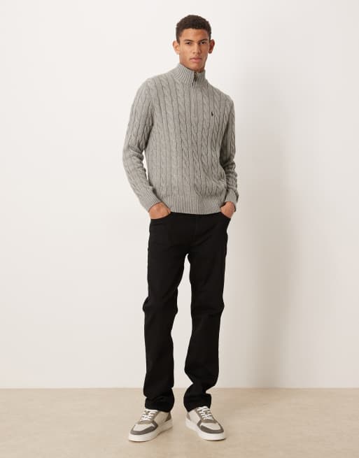Polo Ralph Lauren - Driver - Pull en maille torsadée de coton à demi-zip avec logo emblématique - Gris chiné , 2 de 5