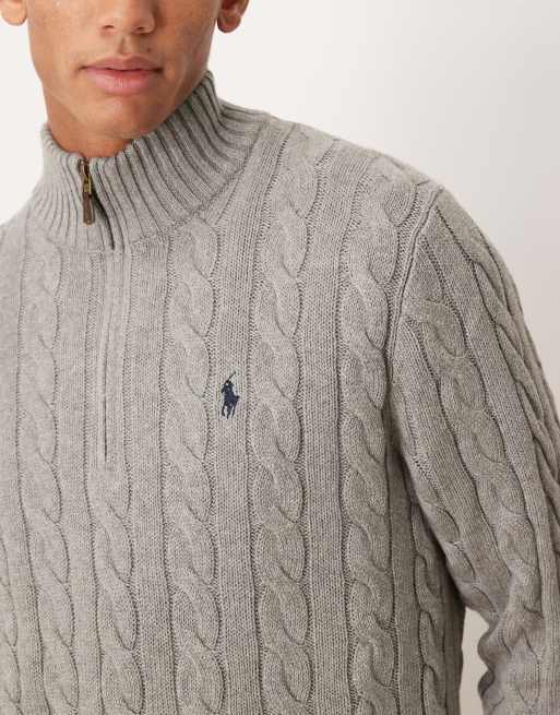 Polo Ralph Lauren - Driver - Pull en maille torsadée de coton à demi-zip avec logo emblématique - Gris chiné , 5 de 5