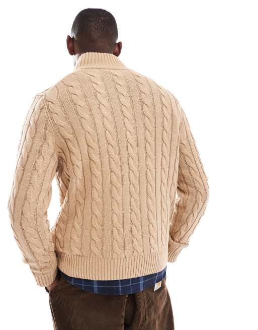 Polo Ralph Lauren - Driver - Pull en maille torsadée de coton avec col zippé et logo emblématique - Camel chiné    , 3 de 4