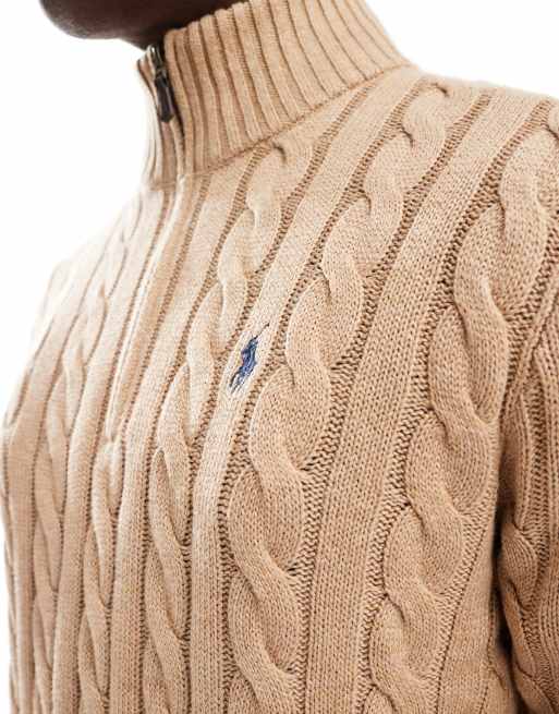 Polo Ralph Lauren - Driver - Pull en maille torsadée de coton avec col zippé et logo emblématique - Camel chiné    , 4 de 4