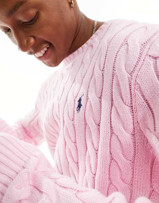 Polo Ralph Lauren – Driver – Rosa, kabelstickad tröja med ikonlogga i bomull, 2 av 4