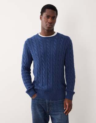 Polo Ralph Lauren - Driver - Strickpullover aus Baumwolle in meliertem Marineblau mit Markenlogo und Zopfmuster