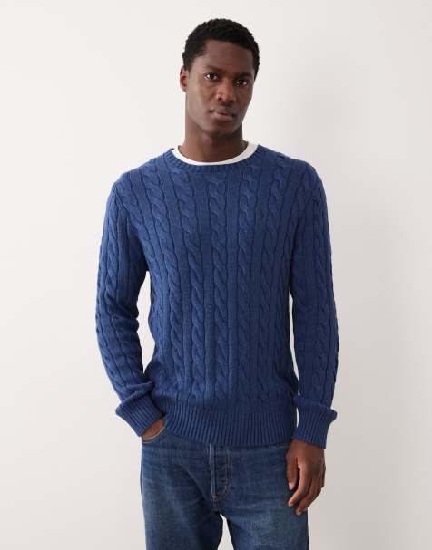 Polo Ralph Lauren – Driver – Strickpullover aus Baumwolle in meliertem Marineblau mit Markenlogo und Zopfmuster - view 1