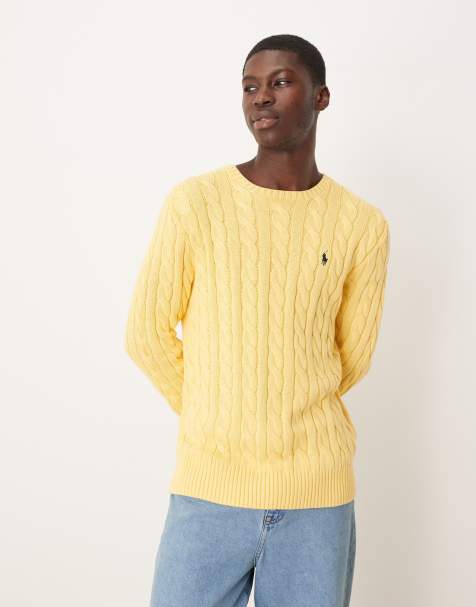 Polo Ralph Lauren – Driver – Żółty sweter z bawełnianej dzianiny o warkoczowym splocie, z logo - view 1