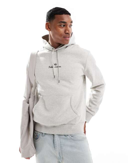 Polo Ralph Lauren - Dubbelgebreide hoodie met geschreven logo in het midden in gemêleerd grijs