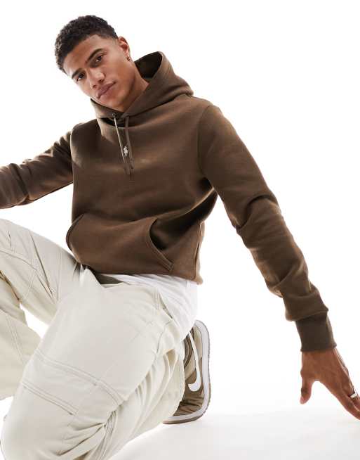 Polo Ralph Lauren - Dubbelgebreide sweater hoodie met klein logo in het midden in gemêleerd bruin