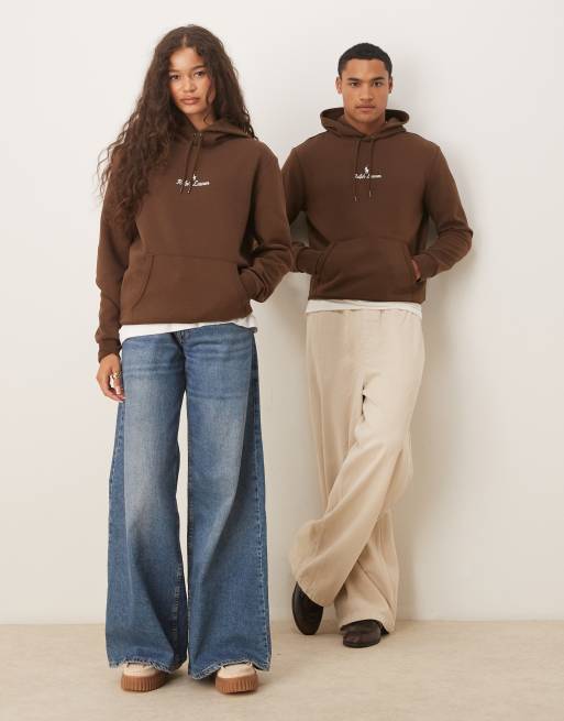 Polo Ralph Lauren - Dubbelgebreide unisex hoodie met geschreven logo in het midden in bruin