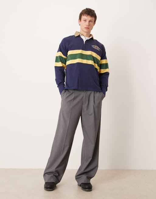 Polo Ralph Lauren duck logo chest stripe rugby polo classic oversized fit in navy/multi, 2 of 5