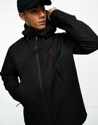 Polo Ralph Lauren Eastland icon logo lined hooded windbreaker jacket in black