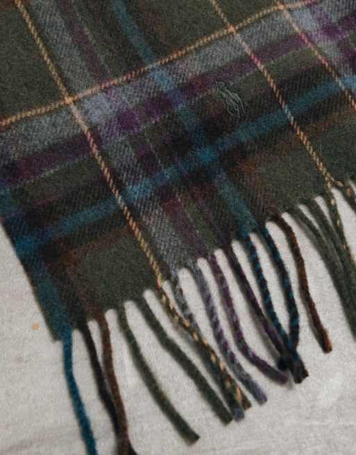 Polo Ralph Lauren écharpe à imprimé à carreaux avec logo icon en vert et marron, 2 de 3