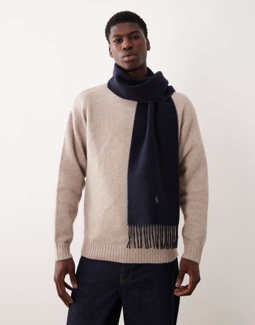 Polo Ralph Lauren - Écharpe classique réversible en laine vierge - Bleu marine/anthracite