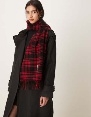 Polo Ralph Lauren - Écharpe d'hiver à carreaux et motif ours - Rouge