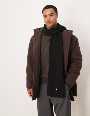 Polo Ralph Lauren - Écharpe en laine mérinos avec logo emblématique - Noir et doré