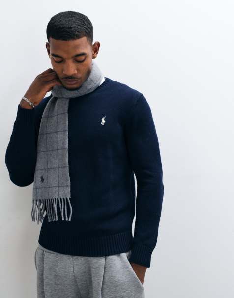 Polo Ralph Lauren écharpe réversible à franges avec logo icon en gris - view 1