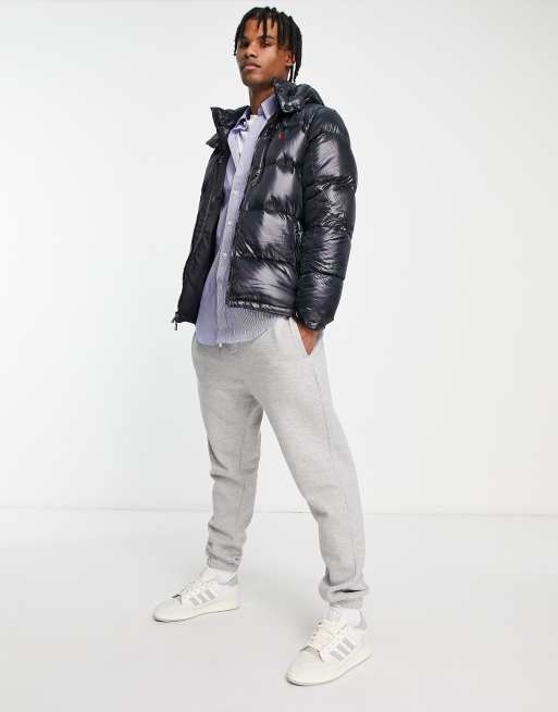 Polo Ralph Lauren El Cap down fill detatchable hood glossy puffer jacket in  black | ASOS