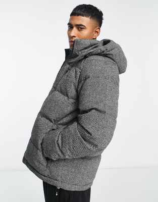 Polo Ralph Lauren El Cap down fill herringbone wool hooded puffer jacket in black/cream