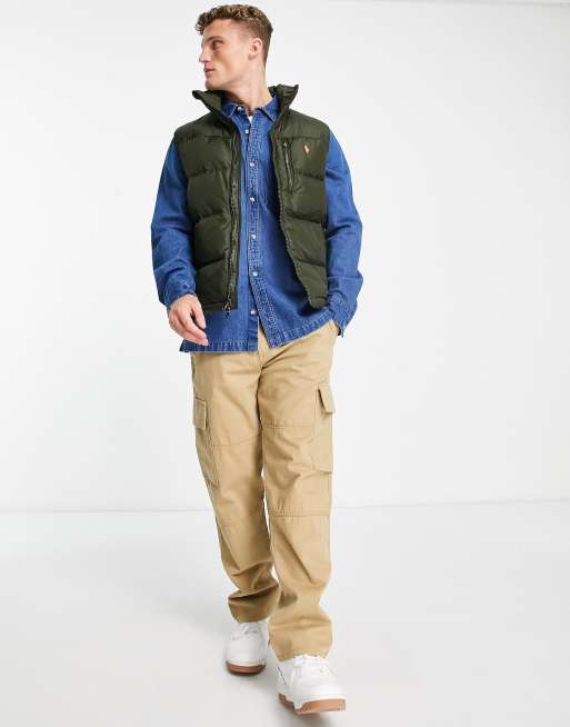 Mens olive green puffer on sale vest