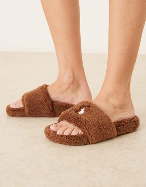 Polo Ralph Lauren Elenore polo logo flat slippers in light brown - view 1