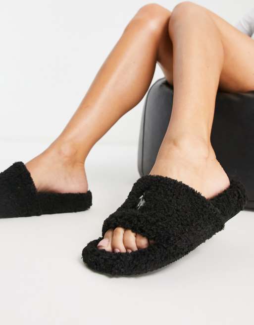 Polo Ralph Lauren Elenore slider slippers in black | ASOS