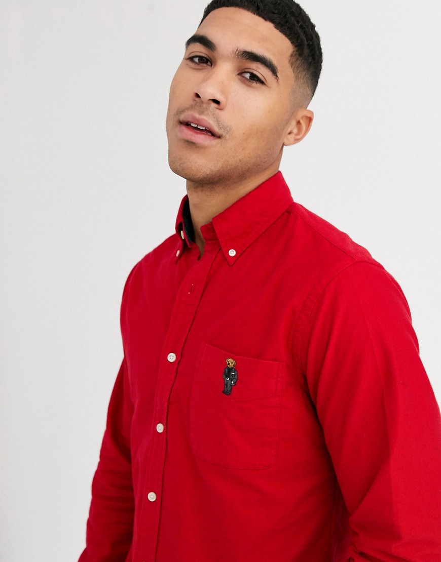 Polo Ralph Lauren embroidered bear brushed oxford shirt custom regular fit in red