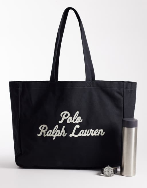 Polo Ralph Lauren embroidered canvas tote in black, 2 of 4
