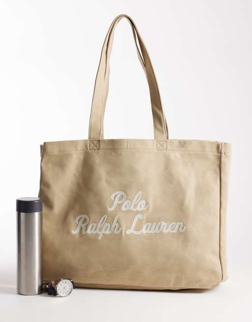 Polo Ralph Lauren embroidered canvas tote in tan, 2 of 4