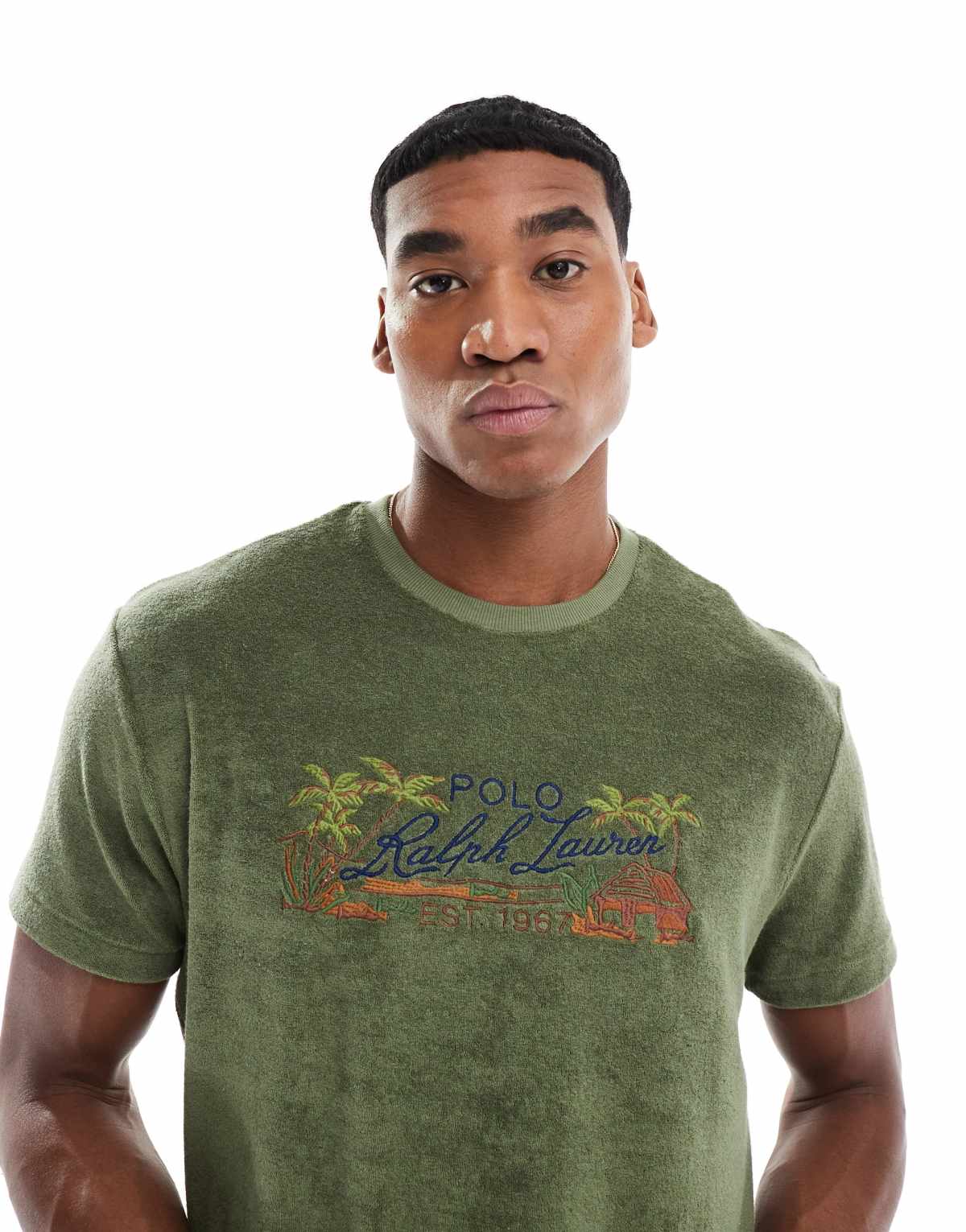 Polo Ralph Lauren embroidered scenic logo cotton terry t-shirt classic oversized fit in olive green
