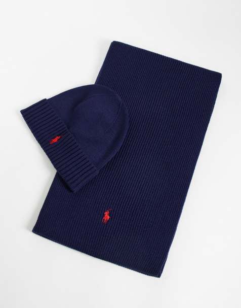 Polo Ralph Lauren ensemble écharpe et bonnet logo iconique en bleu marine - view 1