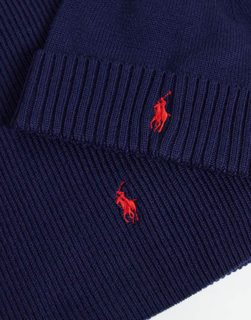 Polo Ralph Lauren ensemble écharpe et bonnet logo iconique en bleu marine, 2 de 3