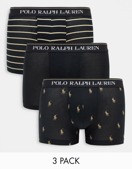 Polo Ralph Lauren exclusive 3 pack trunks in black and tan with all over pony and stripe ASOS