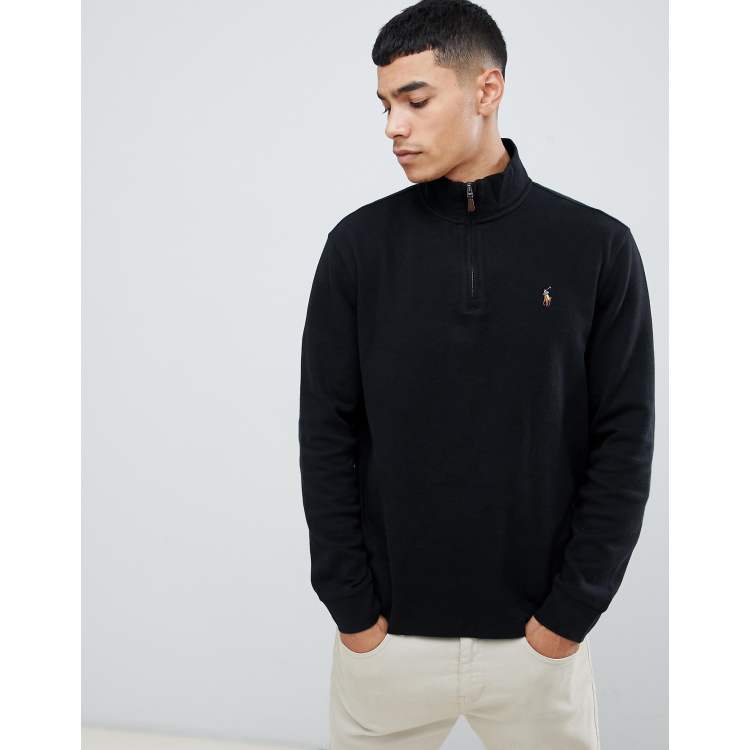 Polo ralph lauren half zip cotton knit jumper with multi player logo in black deals