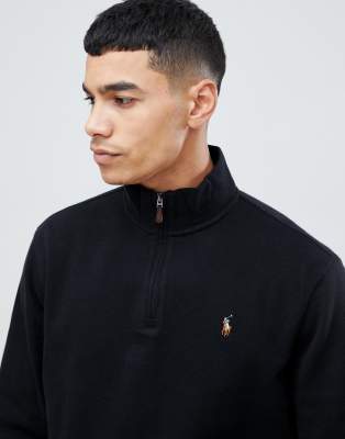 polo ralph lauren half zip cotton knit jumper with multi player logo in black