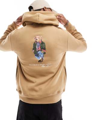 Polo Ralph Lauren Explorer Bear Back Print Fleece Hoodie In Camel-neutral