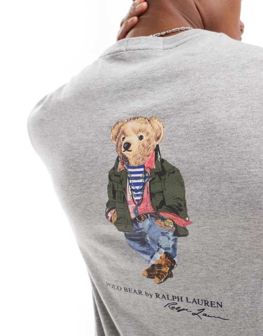 Polo Ralph Lauren explorer bear back print t shirt in grey marl